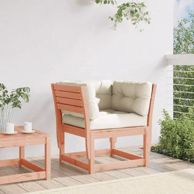 Berkfield Home Garden Sofa Armrest with Cushions in Brown Solid Wood