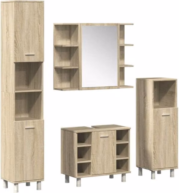 Berkfield Home 4 Piece Modern Bathroom Furniture Set in Sonoma Oak and Beige