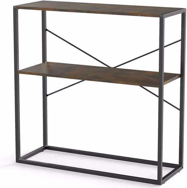 FORGEVIO 2-Tier Industrial Entryway Table with Open Shelves, Black Metal and Wood Frame – 1