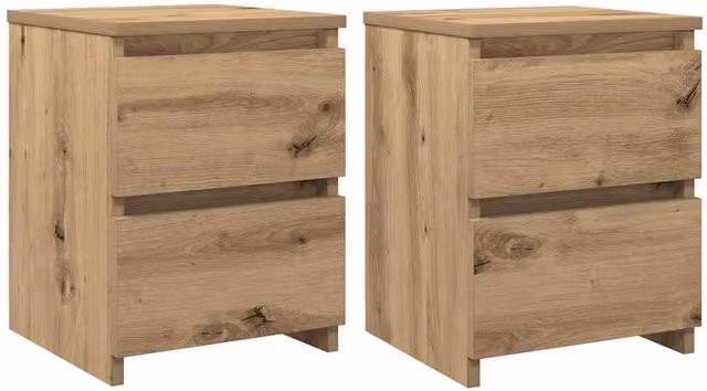 Berkfield Home Artisan Oak Bedside Cabinets, 2 Piece Set in Brown, W/D/H: 30 x 30 x 40 cm