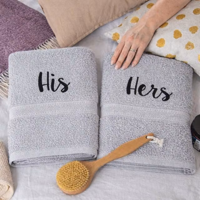 Duncan Stewart Personalised Silver Cotton Terry Bath Towel Set for Couples – 1
