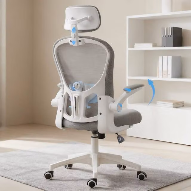 ERGOVEXA Ergonomic Multi-Adjustable Office Chair in Grey Fabric with Headrest and Swivel Function