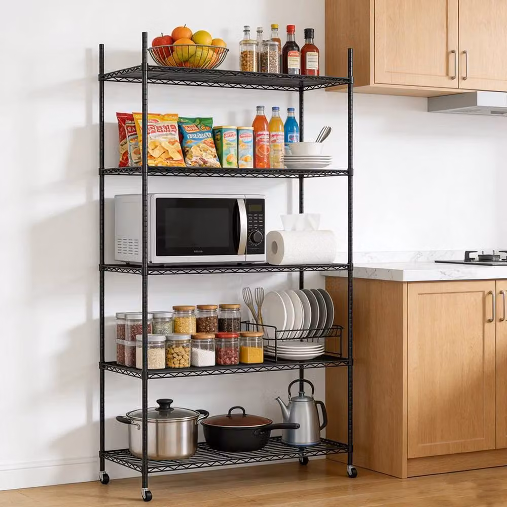 KORVIXA 5 Tier Metal Storage Shelf in Black, W/D/H: 90.7 x 35.5 x 180 cm – 4