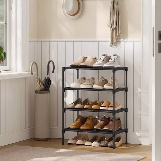 SONGMICS 4-Tier Slim Metal Shoe Rack, Black, H 66.0 x W 62.3 x D 30.0 cm