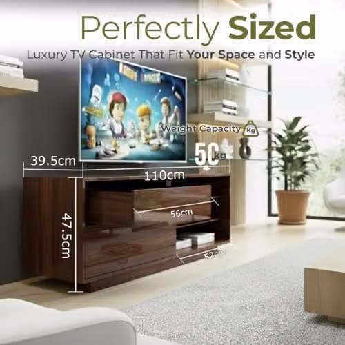 Centurion Supports Gallus Premium Walnut TV Cabinet with 2 Drawers and 3 Shelves for 32-55 inch LED/OLED/LCD TVs, Brown, W/D/H: 110 x 39.5 x 47.5 cm – 7