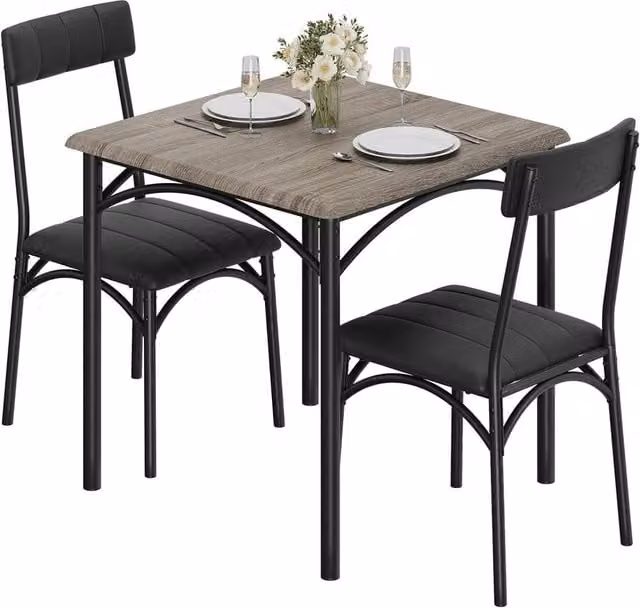 VOGREX 3 Piece Kitchen Dining Table Set with 2 Grey Upholstered Chairs – 1