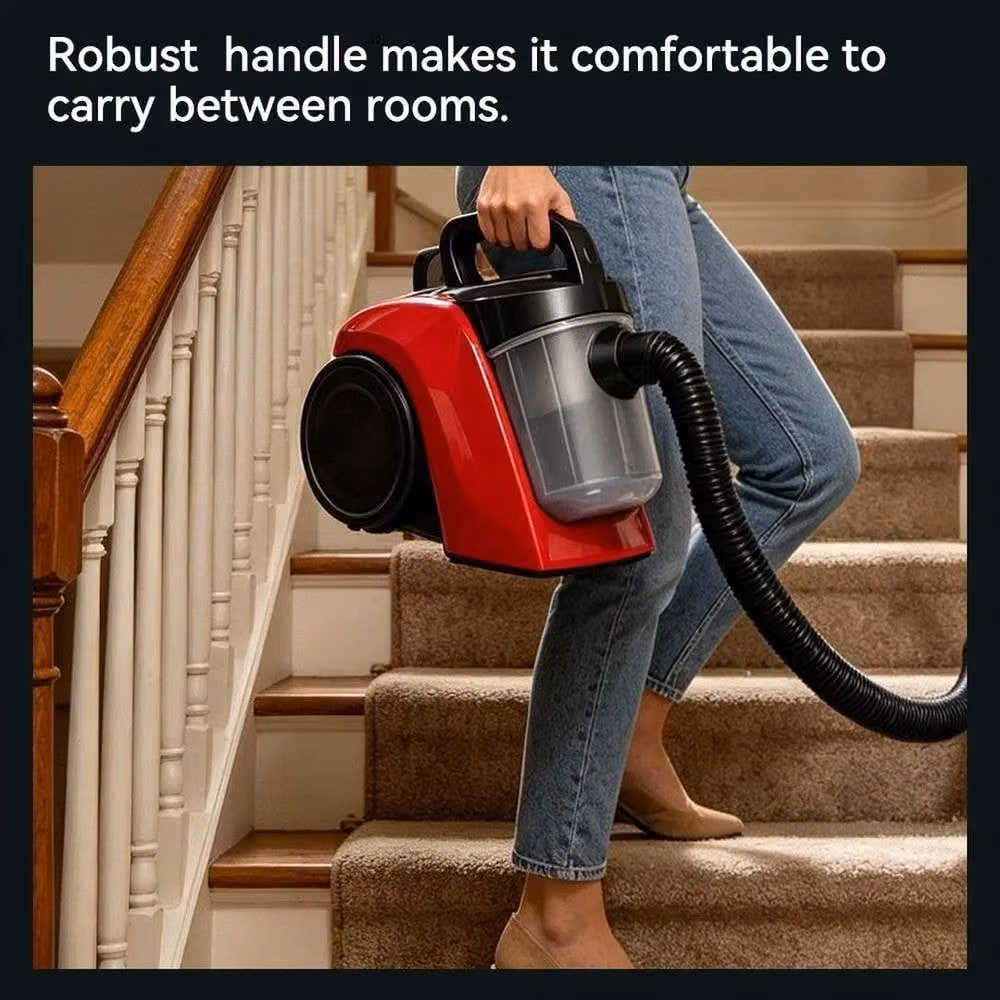 KORVIXA Red Bagless Cylinder Vacuum Cleaner with HEPA Filter and Extension Pole – 4