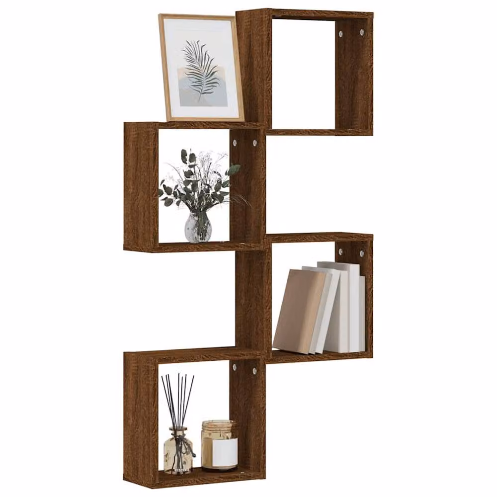 Berkfield Home Wall Mounted Cube Shelves, 4 Piece Set, Brown Oak, W/D/H: 30 x 15 x 30 cm – 2