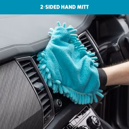 JVL Car Care Cleaning Range Microfibre and Chenille Hand Mitt with Elasticated Cuff, Turquoise, Petrol and Grey, W/D/H: 23.5 x 16 x 2 cm – 6