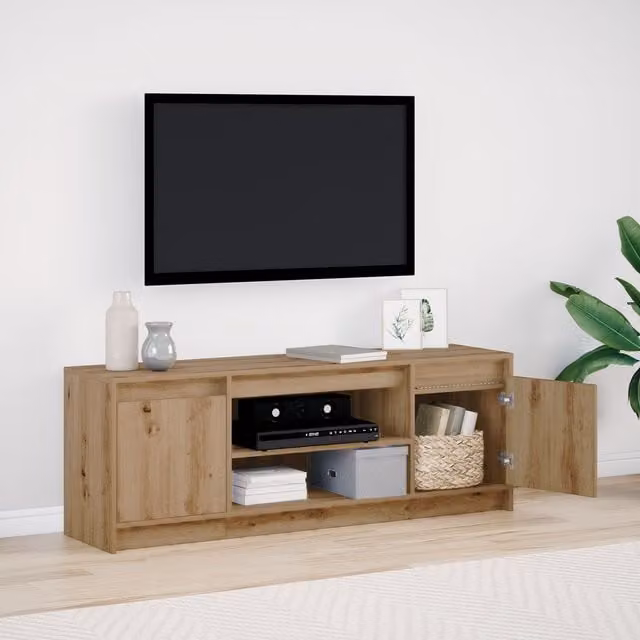 Berkfield Home Modern TV Cabinet with LED in Artisan Oak Brown, W/D/H: 139.5 x 34 x 50 cm