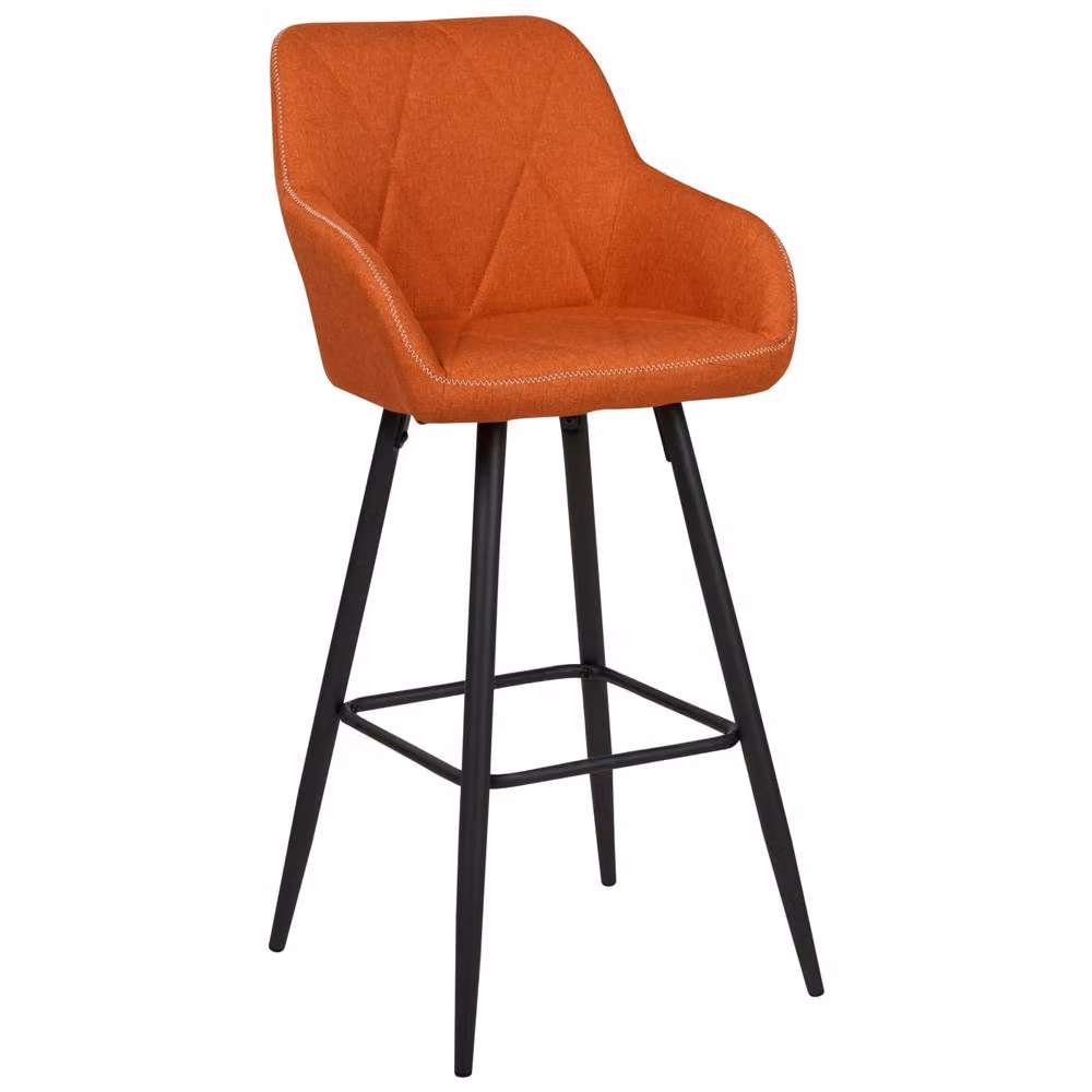 Wyld and Coco Signature Set of 2 Orange Quilted Fabric Bar Stools with Armrests and Powder Coated Metal Frame – 3