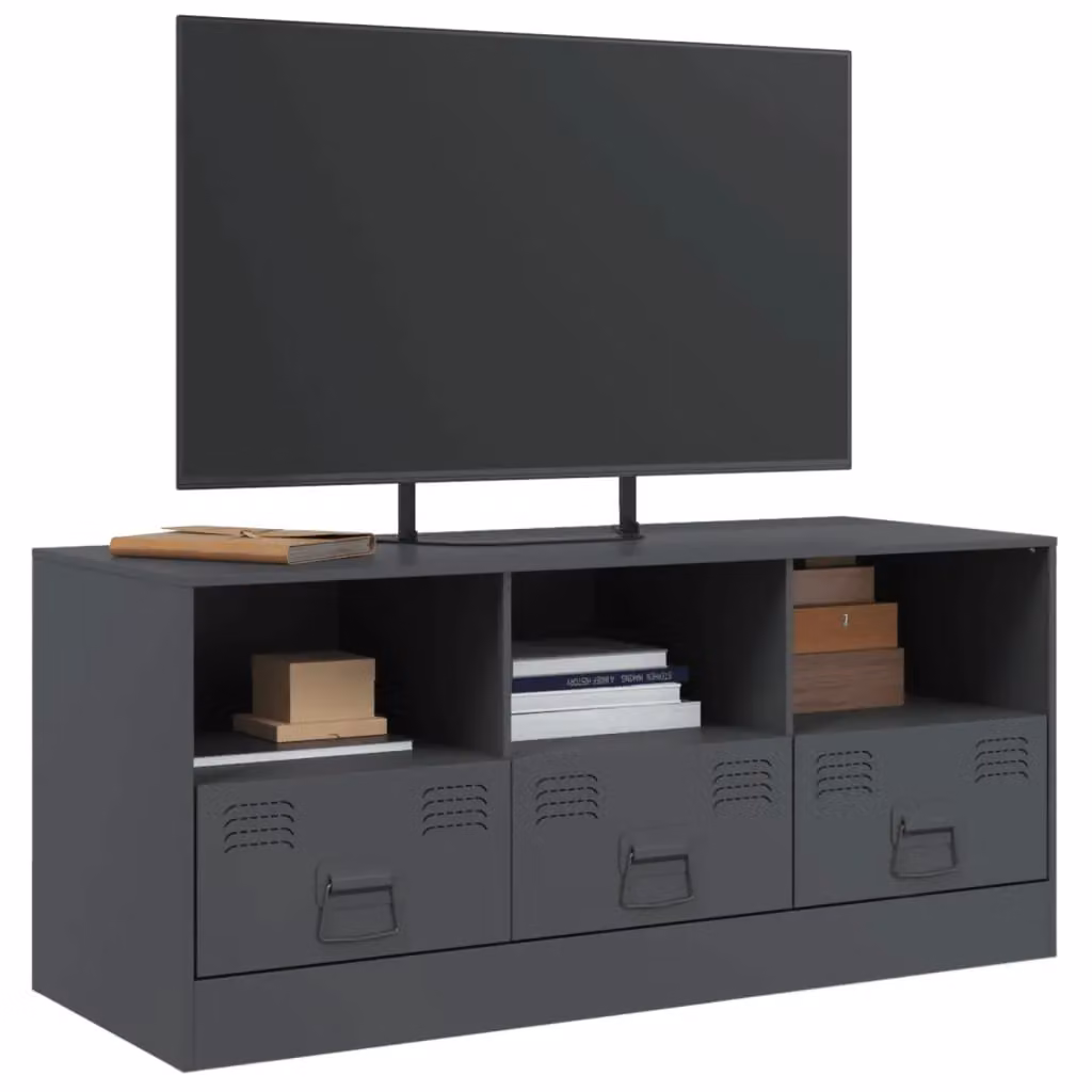 Berkfield Home Anthracite TV Cabinet in Black Metal, W/D/H: 99 x 39 x 44 cm – 4