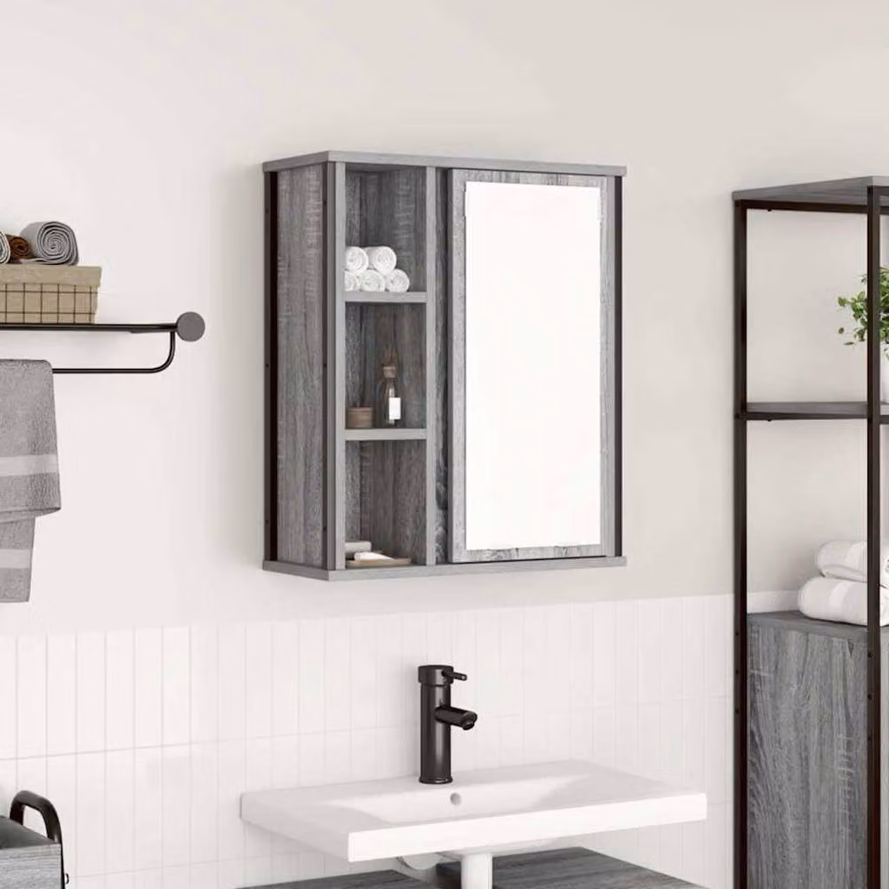 Berkfield Home Grey Sonoma Bathroom Wall Cabinet with Mirror and Internal Shelves W/D/H: 50 x 21 x 60 cm – 2