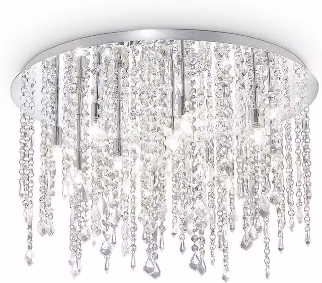 Ideal Lux Royal 12 Light Semi Flush Ceiling Pendant in Chrome and Grey Crystal