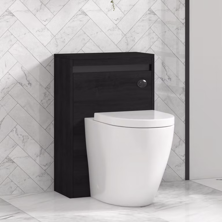 Royal Bathrooms Orion 540mm Hale Black BTW WC Unit with Elva Rimless Short Projection Toilet Pan, Seat and Cistern, White with Black Accent Trim