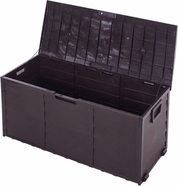 Living and Home Outdoor Storage Deck Box with Wheels in Dark Brown