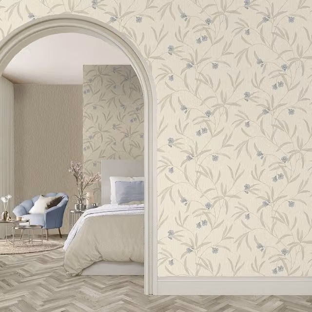 Belgravia Decor Tiffany Blue Floral Botanical Oriental Textured Wallpaper
