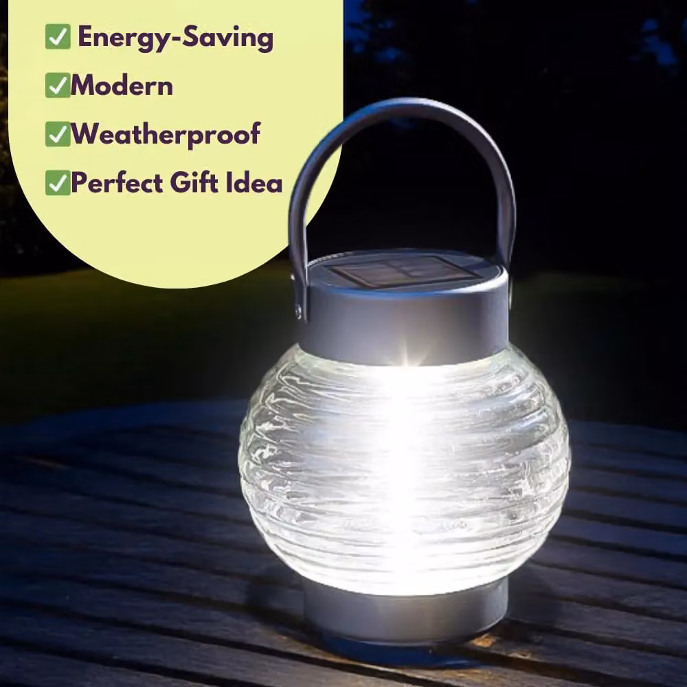 Marco Paul Solar Garden Lantern with Cool White LED in Metallic Silver – 8