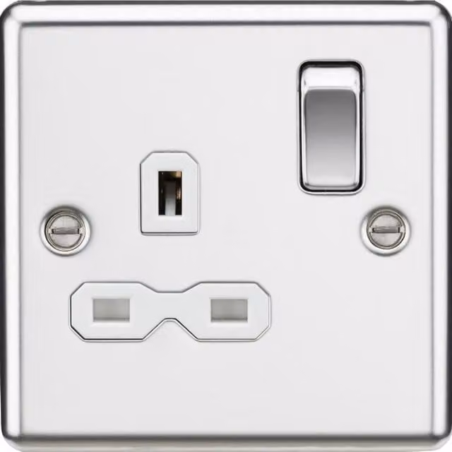 Knightsbridge 13A 1G DP Switched Socket with White Insert, Polished Chrome and Rounded Edges