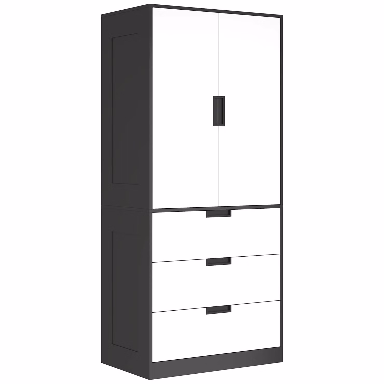 HOMCOM Modern 2 Door Wardrobe with 3 Internal Drawers and Hanging Rod in Mixed Colours – 2