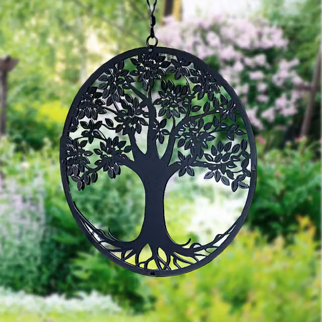 Betley Butterfly Hanging Tree of Life Silhouette Spinner in Black Metal