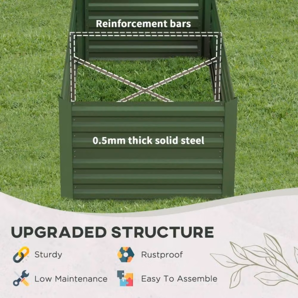 STILVORA Set of 2 Green Steel Raised Garden Beds W/D/H: 180 x 90 x 59 cm – 5