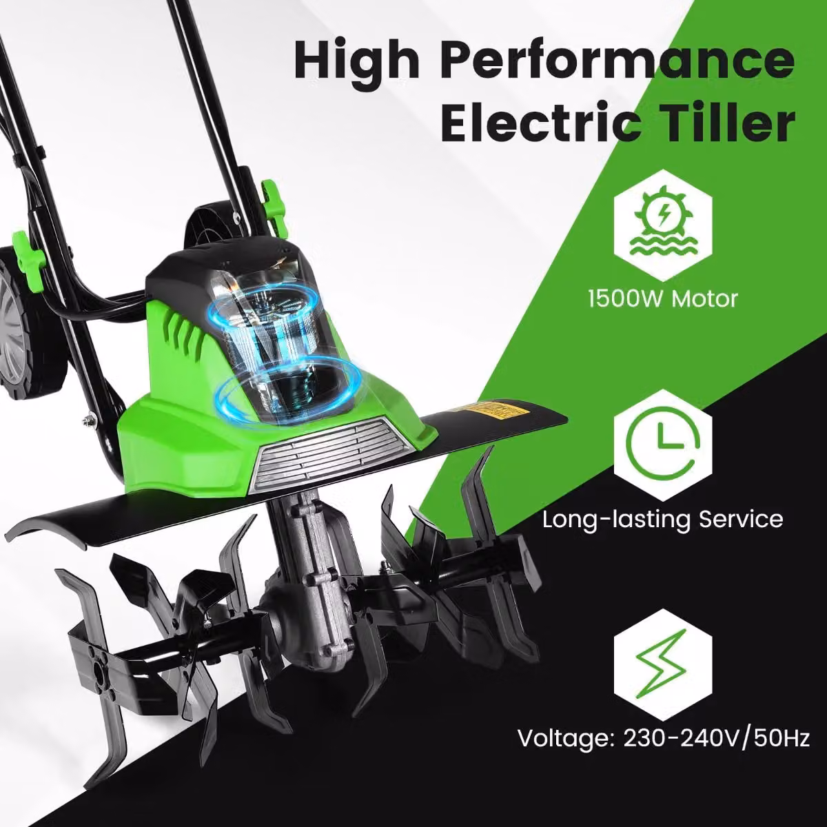 Costway 1500W Electric Tiller Garden Soil Cultivator Rotavator in Green – 6