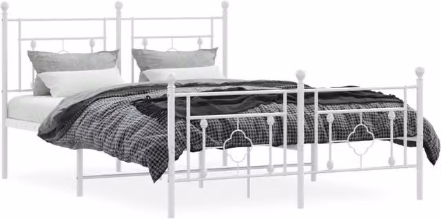Berkfield Home Metal Bed Frame with Footboard in White, W/D/H: 140 x 200 x 107 cm – 1