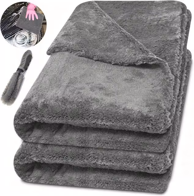 Ventryn 2x Large Grey Microfibre Car Drying Towels, Absorbent Edgeless Cloths – 1