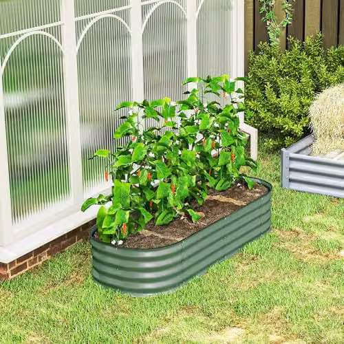Outsunny Galvanised Steel Raised Garden Bed Planter in Green, W: 279 cm, D: 62 cm, H: 30 cm – 6