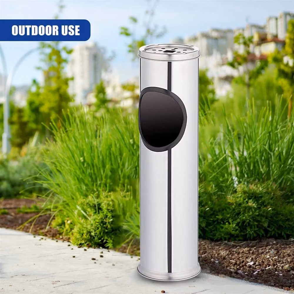 NESTLUNE Free Standing Stainless Steel Outdoor Ashtray in Silver, H 100 cm x W 15 cm x D 15 cm – 2