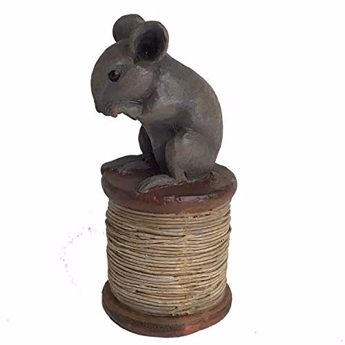 Animal Crackers Antique Effect Mouse on Cotton Reel Figurine, Brown and Multicolour