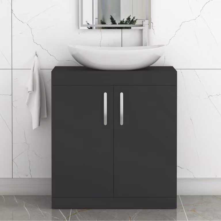 Cesar Turin 800mm Floor Standing 2 Door Bathroom Vanity Unit with Countertop Basin in Matt Black