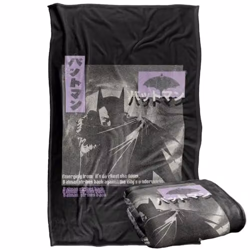Warner Bros. Batman Kanji Darkest Shadows Super Soft Fleece Throw Blanket, Black and Multicolour, W: 91 cm, D: 147 cm – 1