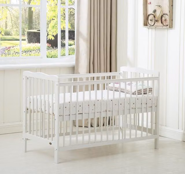MCC Direct CozyCubs Brooklyn Wooden Baby Cot Crib with Mattress in White