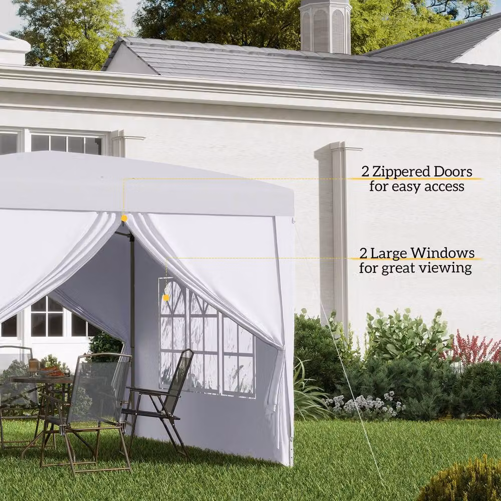 Outsunny White Pop-Up Gazebo with Windows and Steel Frame, W/D/H: 300 x 300 x 196 cm – 4