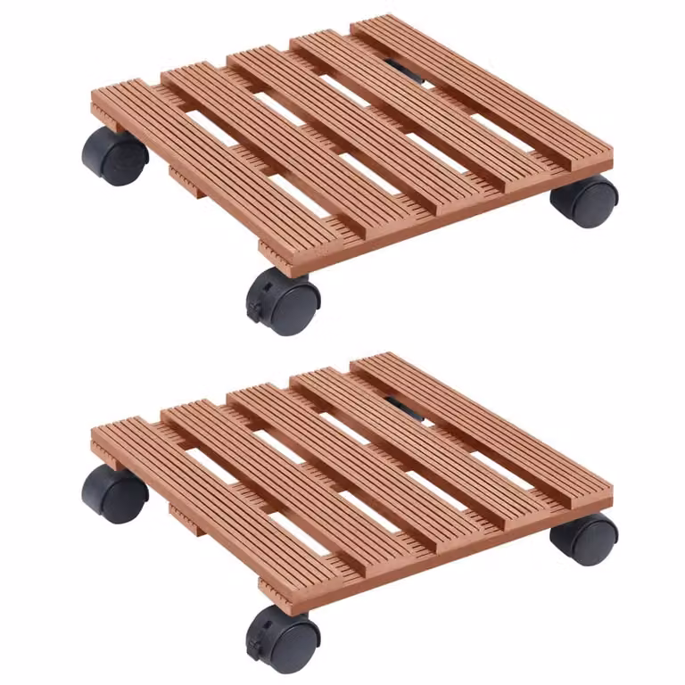 Berkfield Home WPC Plant Trolleys, 2 Pack, Brown, W/D/H: 30 x 30 x 7.5 cm