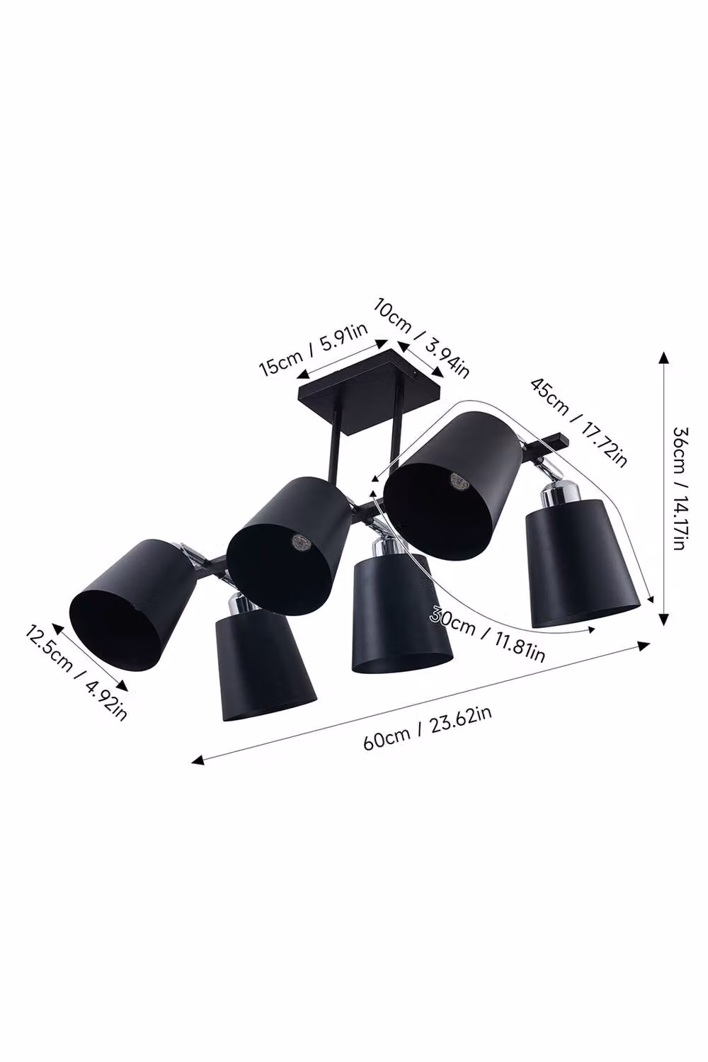 Living and Home Adjustable 6-Light Semi-Flush Mount Ceiling Spotlight in Black – 4