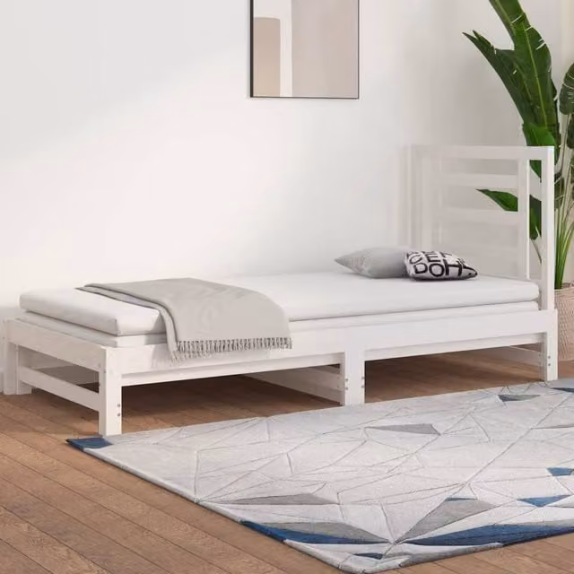 Berkfield Home White Lacquered Solid Pine Pull-out Day Bed, W/D/H: 180 x 190 x 90 cm