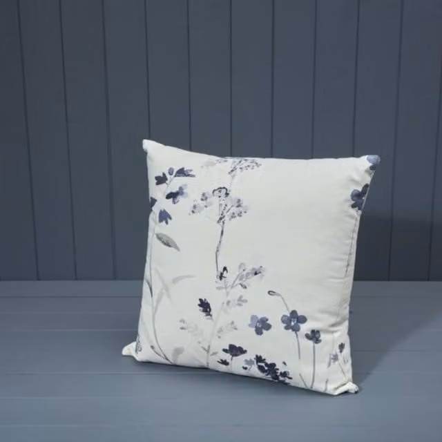 KDMD Handcrafted White Floral Printed Square Cotton Cushion with Filling