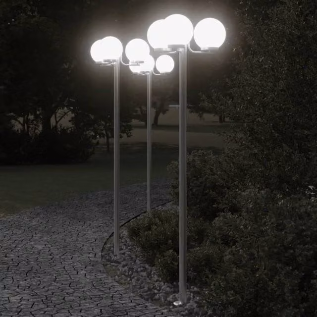 Berkfield Home Set of 3 Silver Stainless Steel Outdoor Floor Lamps, Height: 215 cm