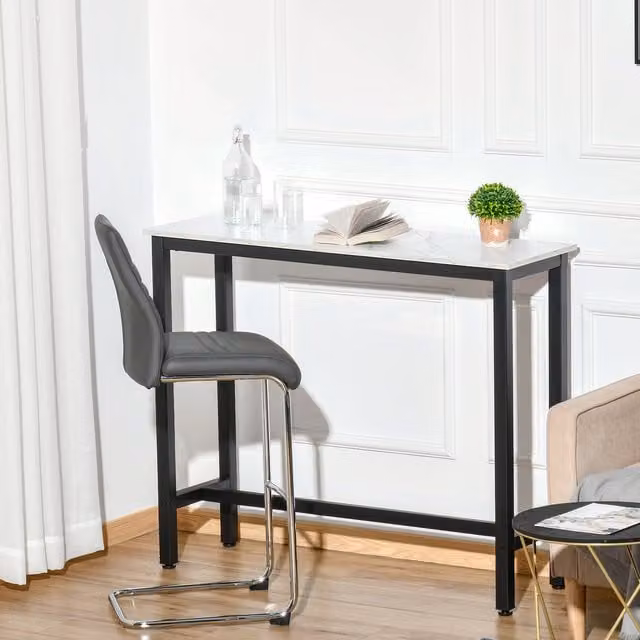 HOMCOM Modern Square Bar Table with Adjustable Footpads in White and Black