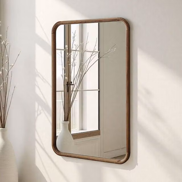 Yearn Rectangular Wood Wall Mirror in Brown, W: 120 cm, H: 80 cm
