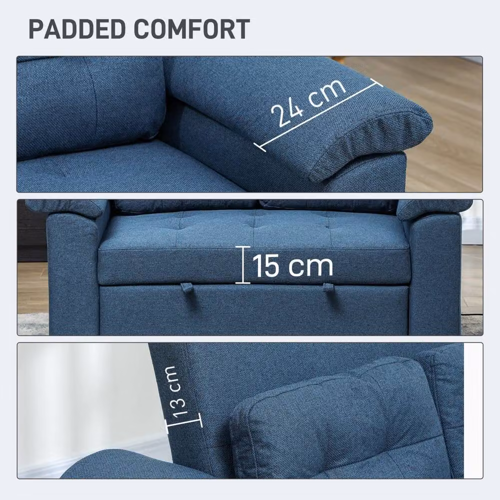 Wyld Haus Nomo Cori Blue 2 Seater Fabric Click Clack Sofa Bed with Side Pockets – 7