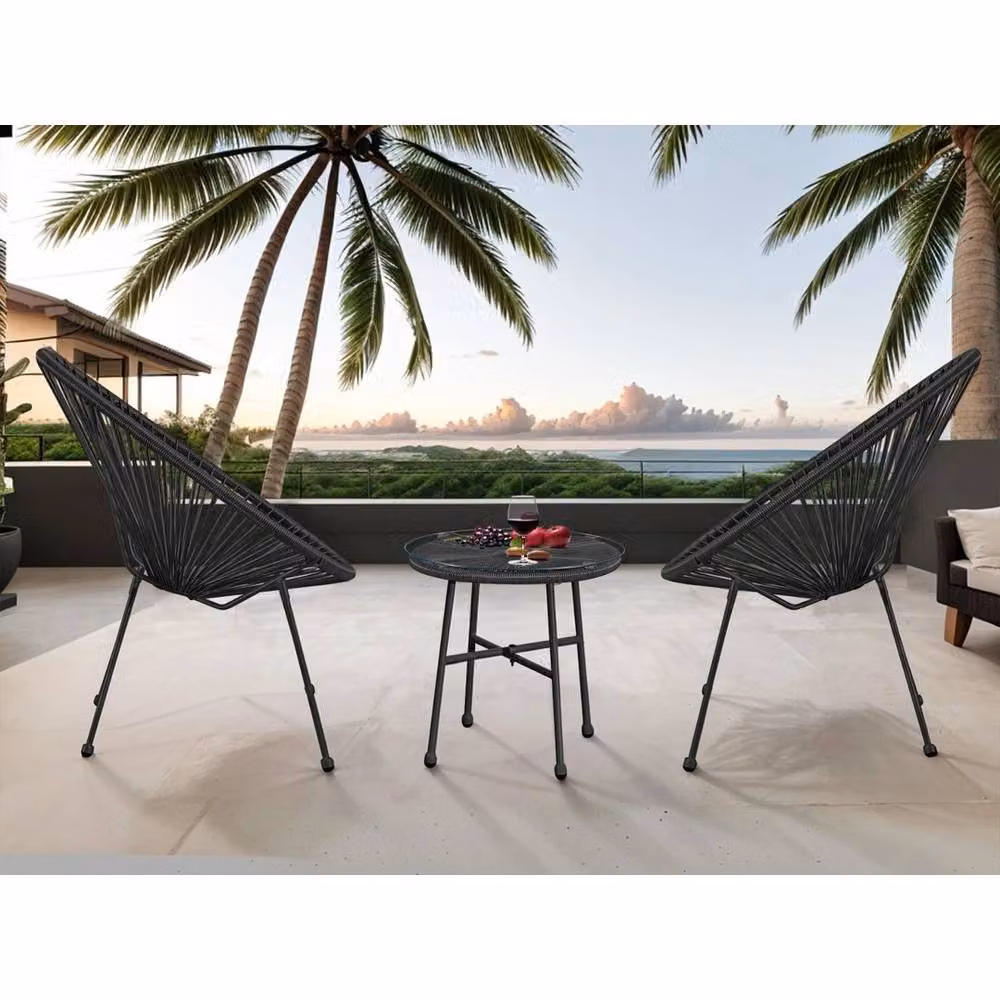 FLAVORA Black Egg Style Retro Chair Set of 2 with Metal Frame – 2