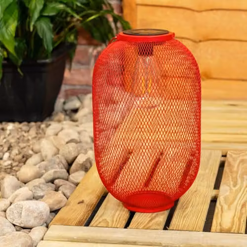 ValueLights Red Metal Mesh Solar Powered Outdoor Garden Lantern Light – 2