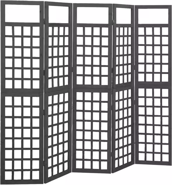 Berkfield Home 5-Panel Trellis Room Divider in Black Solid Wood, W/H: 201.5 x 180 cm – 1