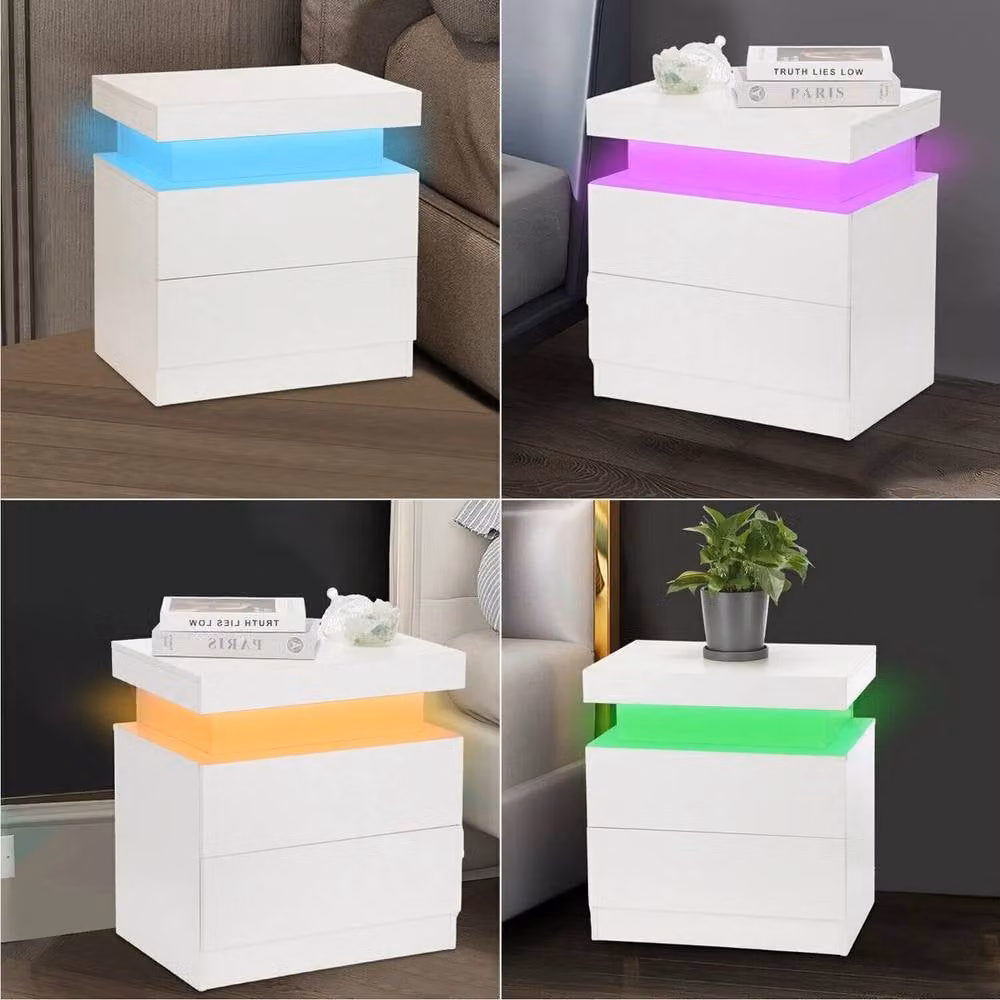 KORVIXA Modern White High Gloss Bedside Table with Integrated Lighting – 2