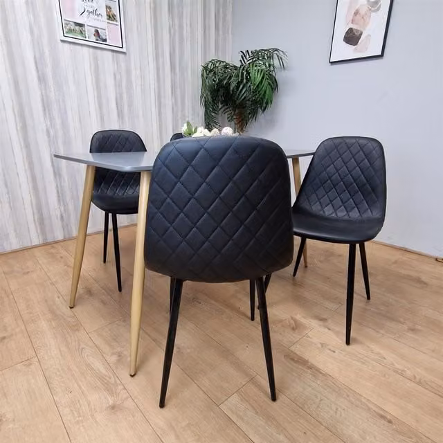 Kosy Koala Modern Rectangular Dining Table Set with 4 Black Chairs, Dark Grey and Black
