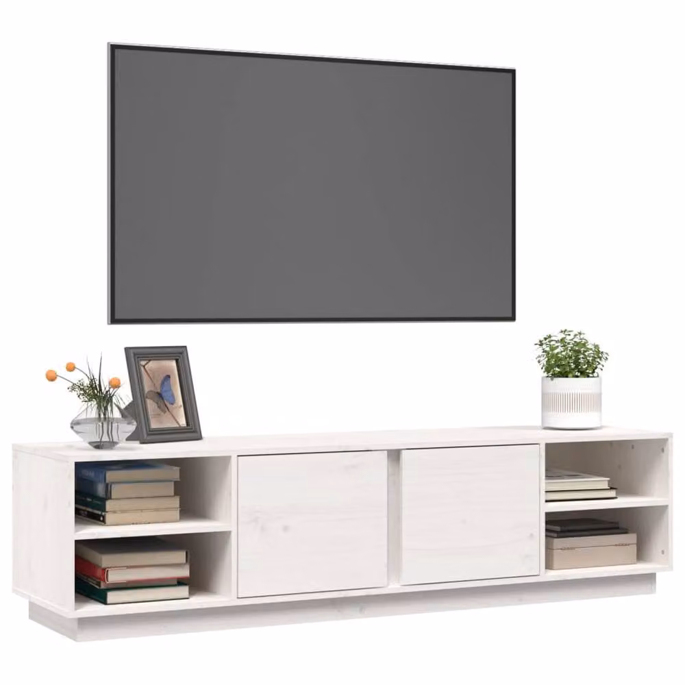 Berkfield Home White Rustic Solid Wood Pine TV Cabinet W: 156 cm, D: 40 cm, H: 40 cm – 3